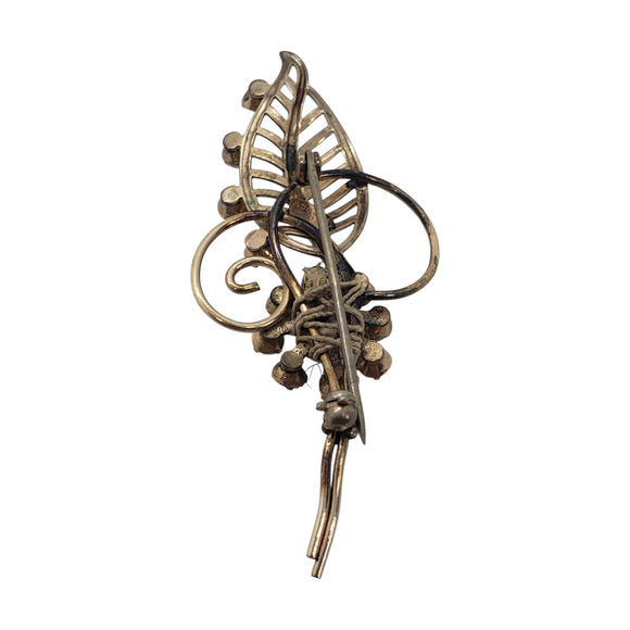 Vintage Van Dell 1/20 12K GF Gold Filled Rhinestone Pearl Leaf Floral Brooch Pin - Picture 3 of 14